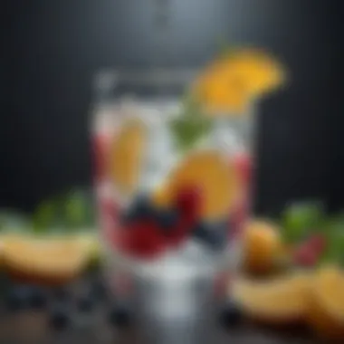Hydration with Herbal and Fruity Infusions A refreshing glass of water surrounded by herbs and fruits highlighting hydration.