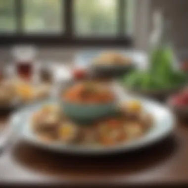 Mindful Eating Environment A serene setting encouraging mindful eating with various healthy dishes.