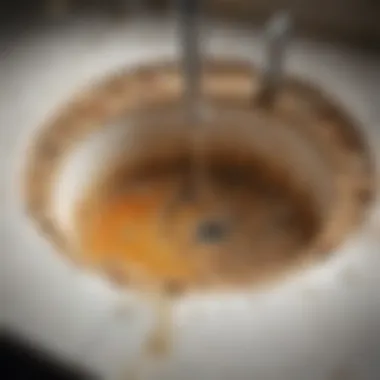 Close-up of sink disposal unit showing residue buildup