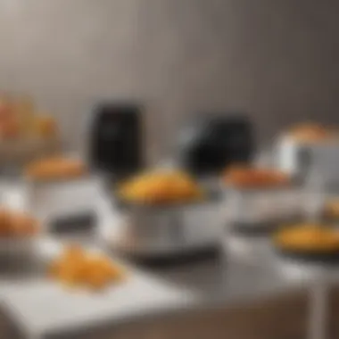 Comparison of different air fryer models on a table