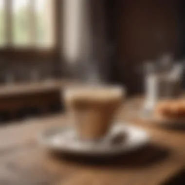 Elegance in a Crafted Coffee Experience A beautifully crafted cup of coffee on a wooden table