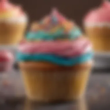 Artfully Decorated Cupcake Close-Up Close-up of a beautifully decorated cupcake with colorful frosting and sprinkles