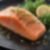 Fresh salmon fillet garnished with herbs