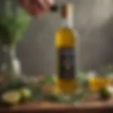 Elegant bottle of olive oil surrounded by fresh herbs