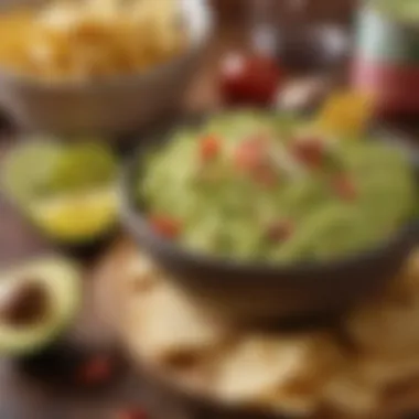 A bowl of fresh guacamole accompanied by tortilla chips.