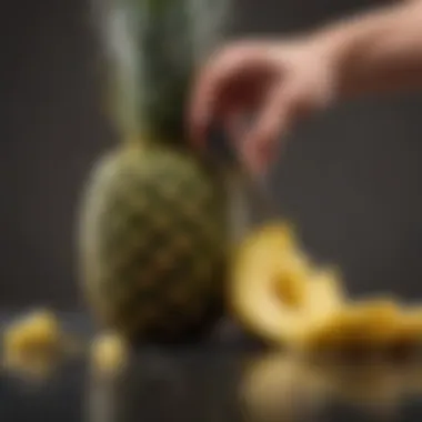 Pineapple cutter in action with a perfectly sliced pineapple