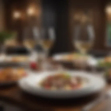 Elegant Dining Experience with Low-Carb Options Elegant dining setup featuring a variety of low-carb dishes