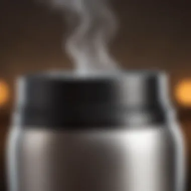 Close-up of thermos lid with steam rising