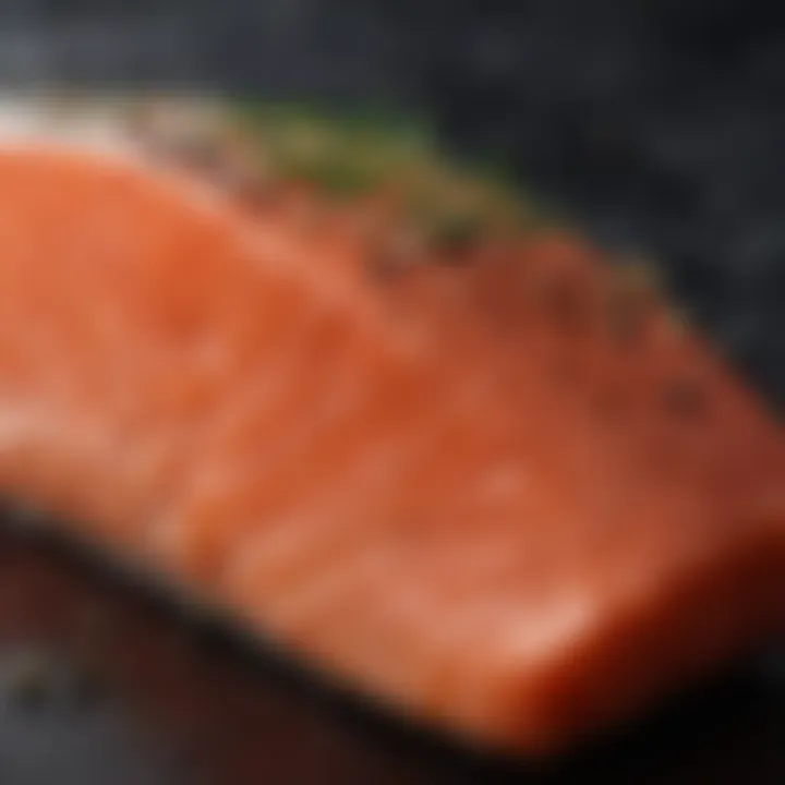 A close-up of raw black top salmon showcasing its rich color and texture