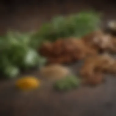 Flavor Enhancing Herbs A close-up of various herbs and spices that elevate meal flavors