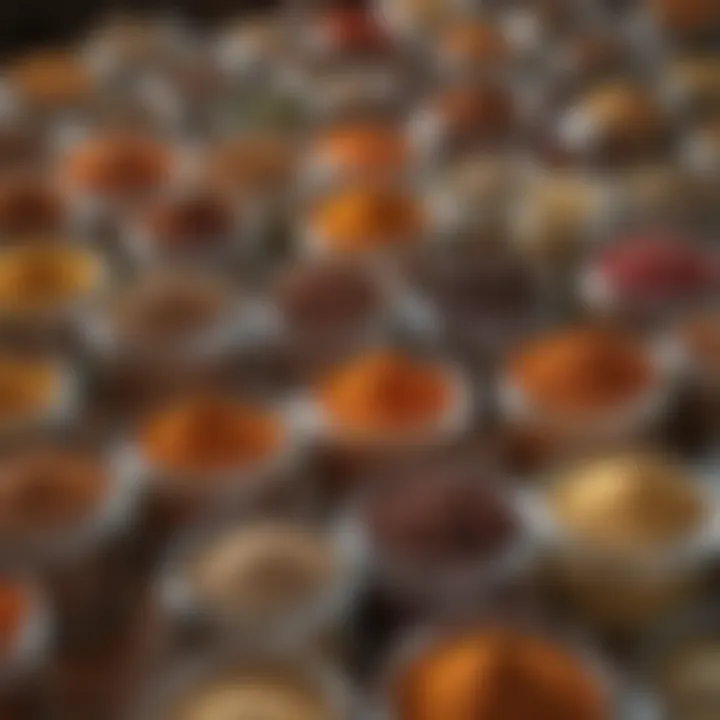 A vibrant display of bulk spices in glass containers