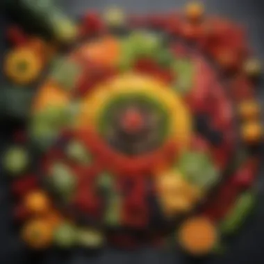 Colorful Fruits and Vegetables Platter A vibrant spread of colorful fruits and vegetables arranged artistically on a platter.
