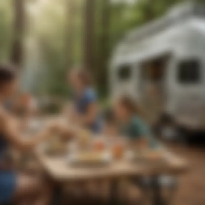 Campers enjoying clean dishes after using a portable dishwasher