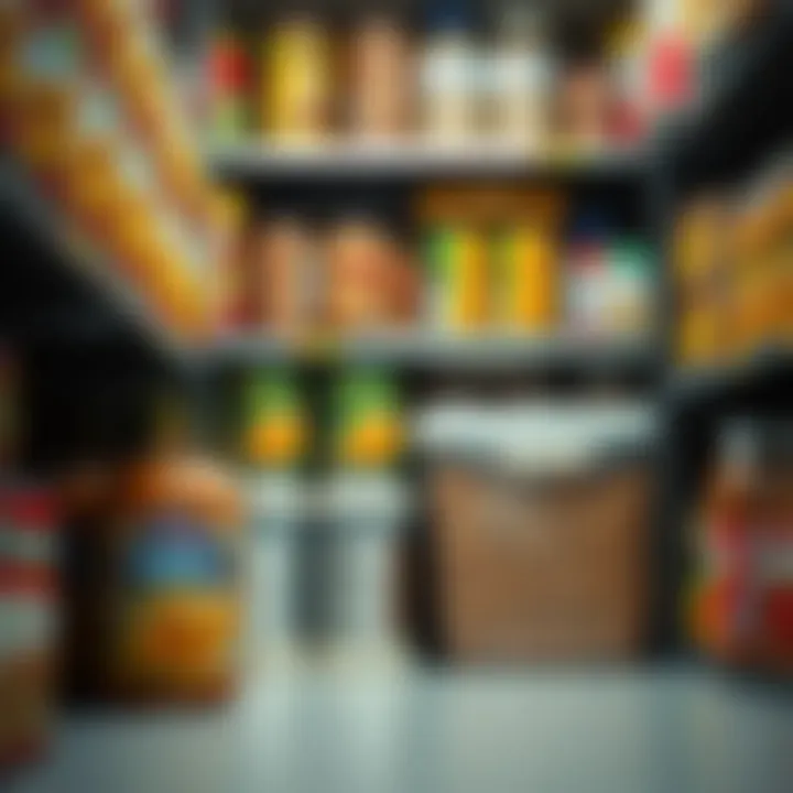 Storage options for canned foods, including shelves and containers