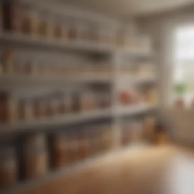 Efficient Organization with Labeled Containers An organized pantry featuring labeled storage containers