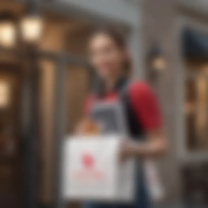 Delivery driver holding a Chick-fil-A bag at a doorstep