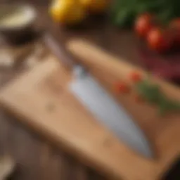 A high-quality chef's knife on a wooden cutting board