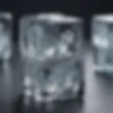 Close-up view of clear ice cubes in a glass