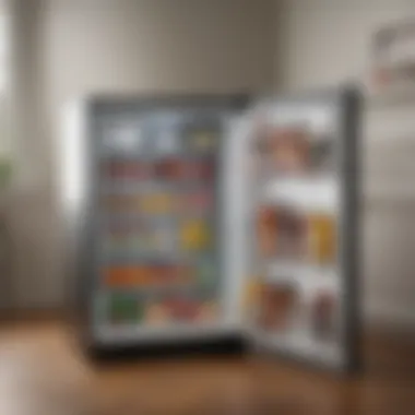 Stylish mini fridge used in a dorm room environment