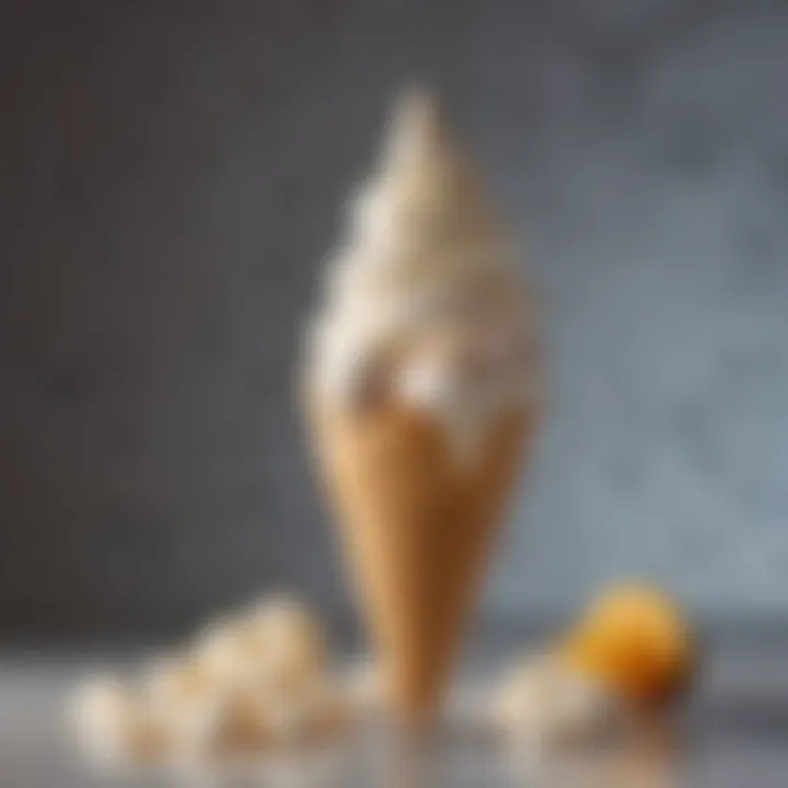 An elegantly presented soft ice cream dessert in a cone