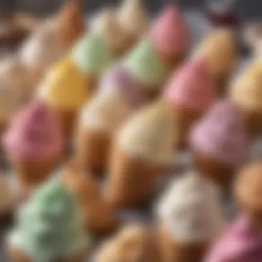 An assortment of soft serve ice cream flavors in vibrant colors