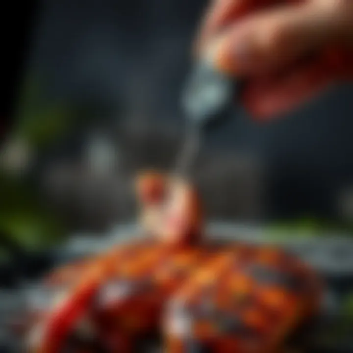 Thermometer being inserted into a cut of meat