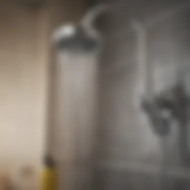 Natural cleaning solutions displayed next to a shower head