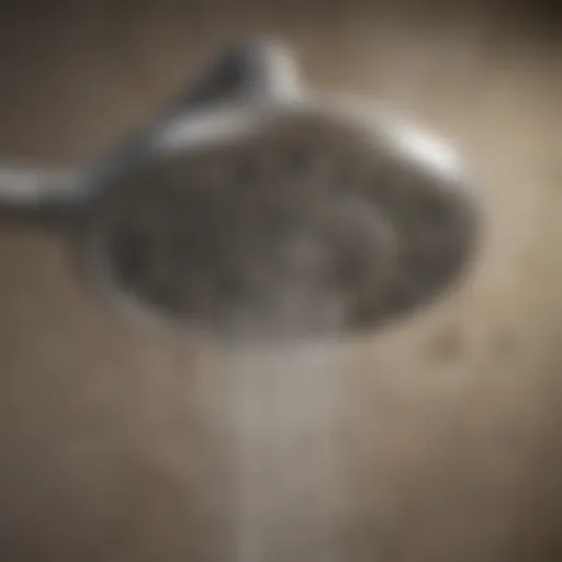 Close-up view of a shower head with mineral deposits