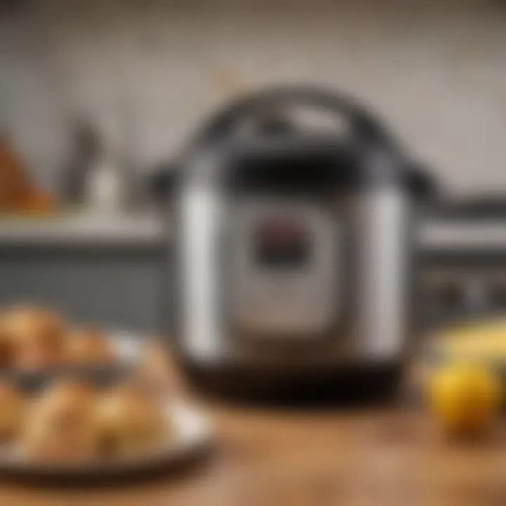 Close-up of a mini Instant Pot showcasing its features and controls in a well-lit kitchen