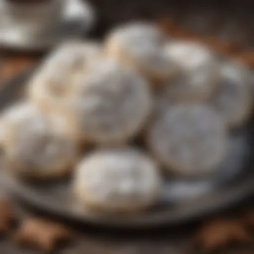 A beautifully arranged platter of crinkle cookies dusted with powdered sugar.