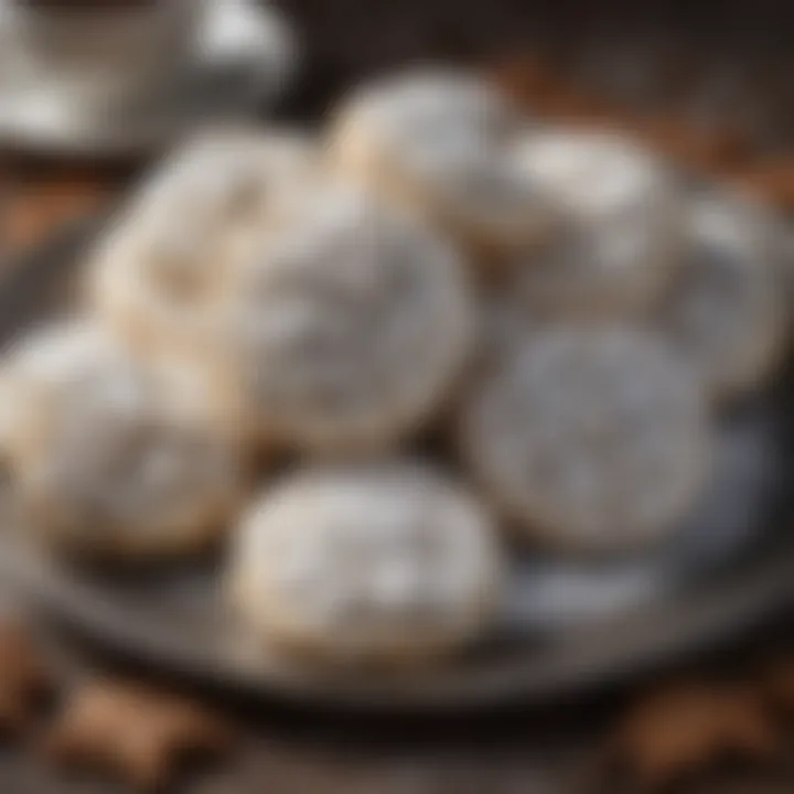 A beautifully arranged platter of crinkle cookies dusted with powdered sugar.