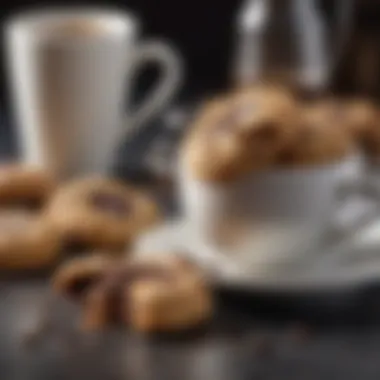 A creative presentation of crinkle cookies alongside a cup of coffee.