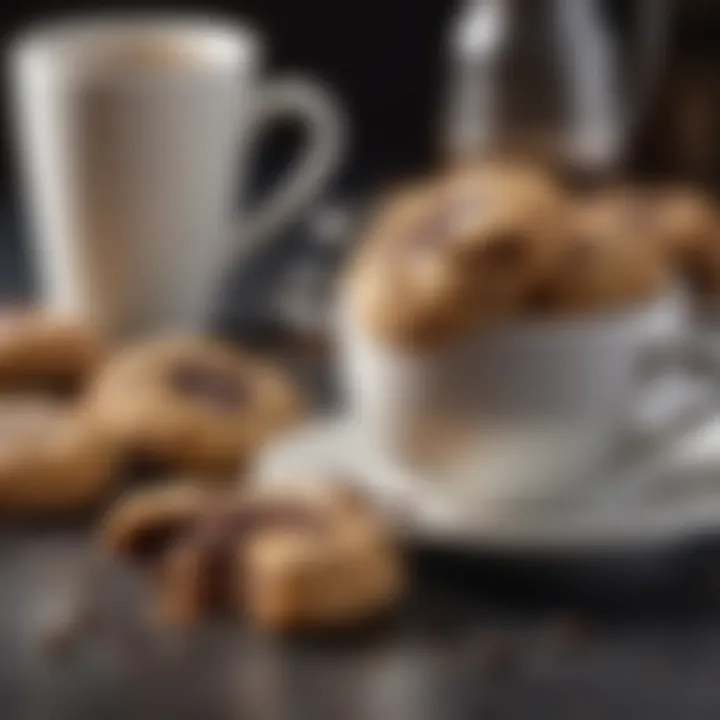 A creative presentation of crinkle cookies alongside a cup of coffee.