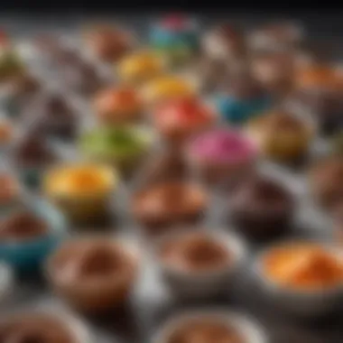 Vibrant Chocolate Melts Display Colorful array of melted chocolate in various bowls