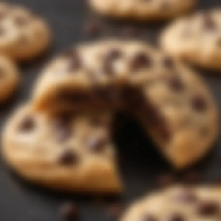 A close-up of gooey chocolate chips melting in a soft cookie