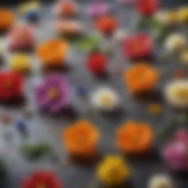 Colorful Edible Flowers in Tea A selection of flowers used in tea, highlighting their colors and shapes.