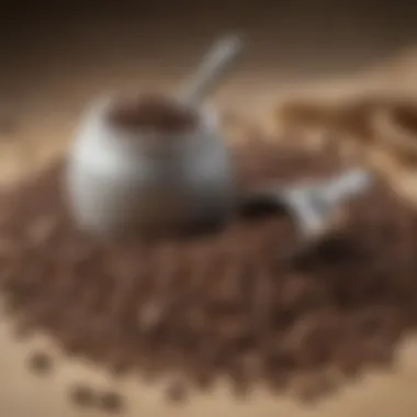 A selection of coffee beans next to a freshly ground coffee pile, emphasizing the grinding process