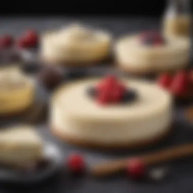 Ingredients lined up, including cream cheese, sugar, and vanilla beans, ready for cheesecake preparation.