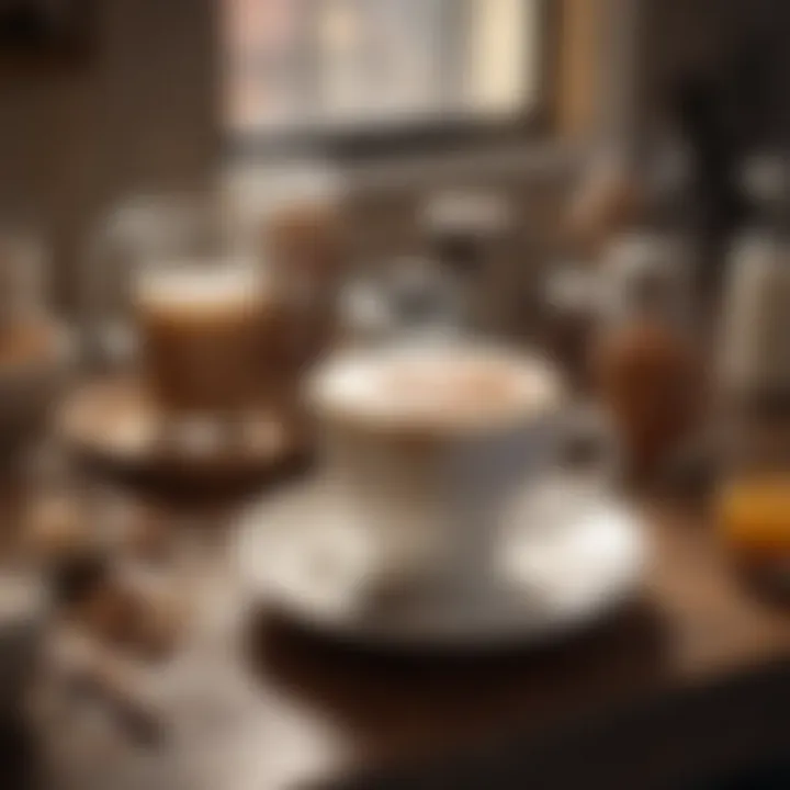 A cozy kitchen setting with ingredients displayed for making a dirty chai latte