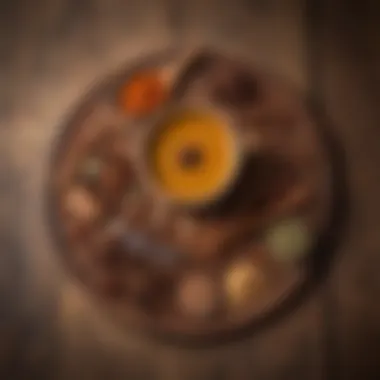 An assortment of spices used in chai, beautifully arranged on a wooden table