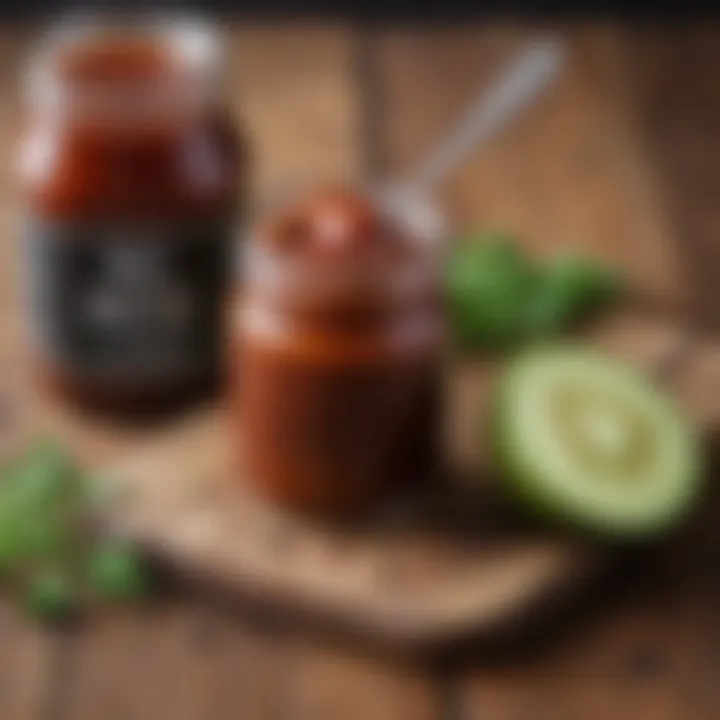 A jar of homemade keto BBQ sauce on a wooden table