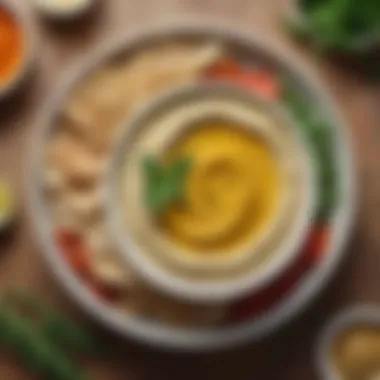 Herb-Infused Hummus Presentation An inviting bowl of hummus garnished with herbs and spices