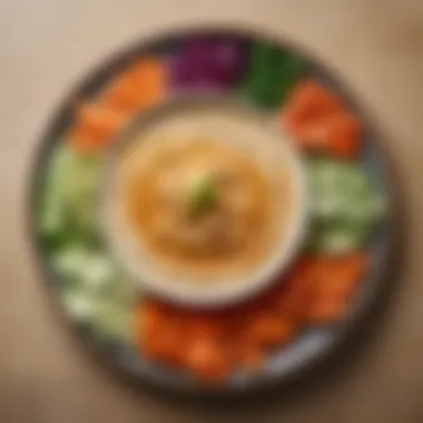 Artful Hummus Platter A beautifully arranged platter featuring hummus and fresh vegetables