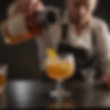 Pouring Perfection A bartender pouring a pre-made whiskey sour mix into a glass