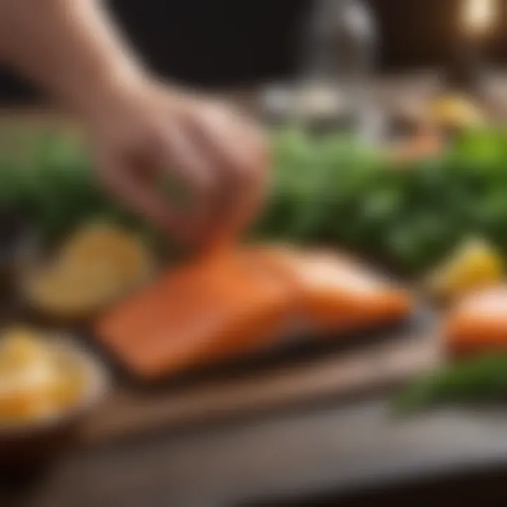 Fresh ingredients necessary for crafting aburi salmon displayed artistically.