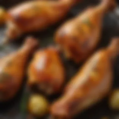 A close-up of marinated chicken legs showcasing texture and flavor