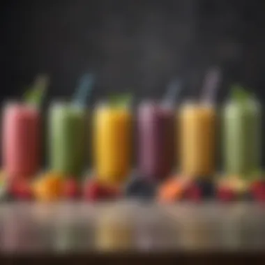 Diverse Smoothie Variations for Every Palate Smoothies in various flavors and colors representing diverse dietary preferences