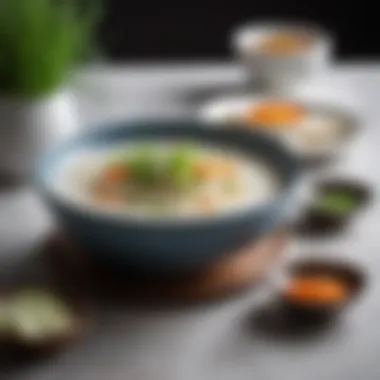 An elegant presentation of congee in a modern dining setting