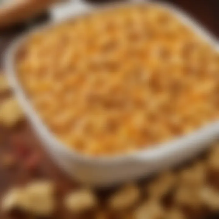 Close-up of creamy Kraft Mac and Cheese mixed with hot dog slices