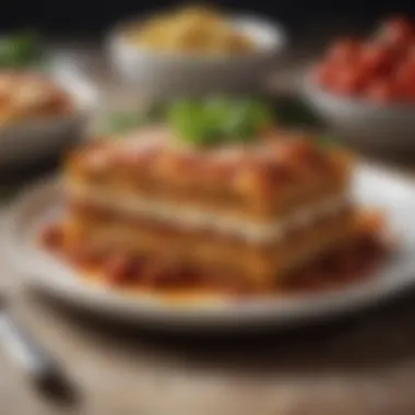 Artful Presentation An elegant presentation of plated lasagna with garnishes